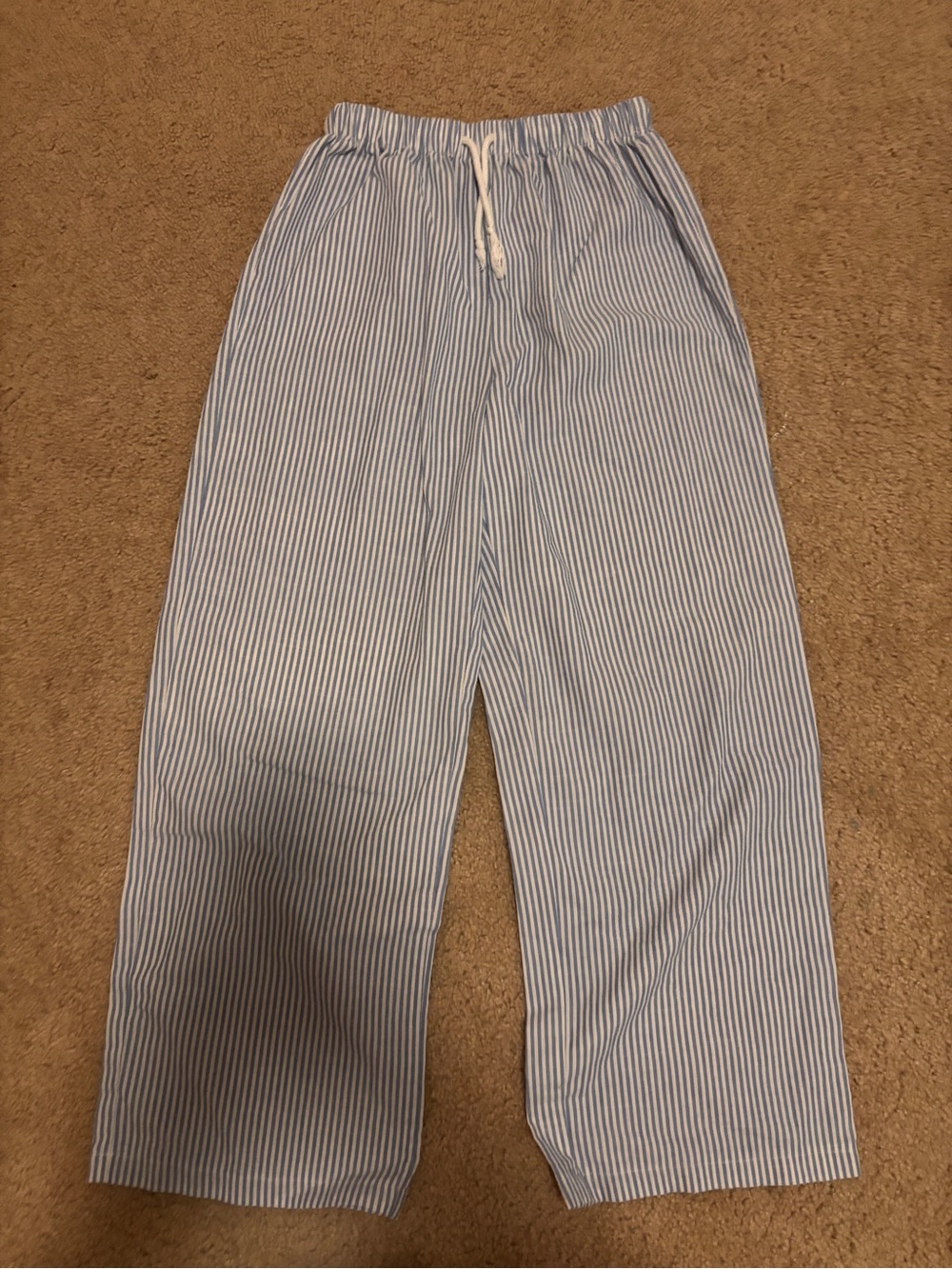 SHEIN Blue & White Striped Wide Leg Drawstring Pants